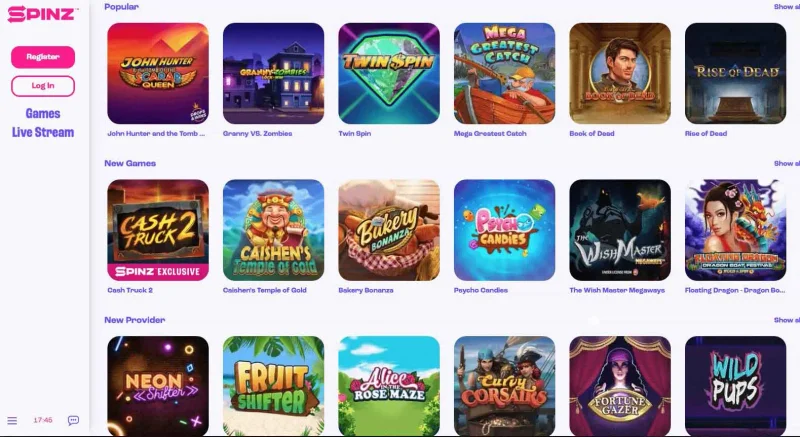 Spinz Casino payment methods and banking options
